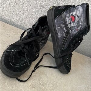 Black and Gray High-Top Sneakers with Monster Print